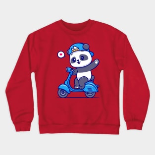 Cute Panda Waving Hand On Scooter Cartoon Crewneck Sweatshirt